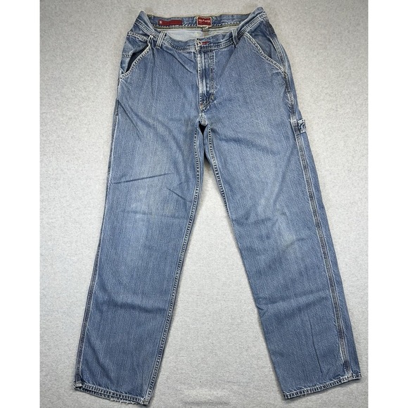 VTG Y2K Tommy Hilfiger Carpenter Jeans Men's 31x34 Blue Wide Leg Baggy Fit - Picture 4 of 8